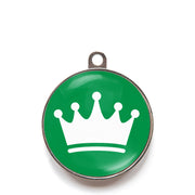 Green princess crown dog ID tag with white crown icon