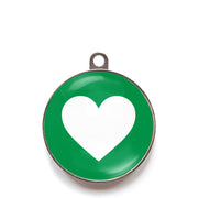 Green heart dog ID tag with white heart icon