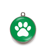 Green paw print dog ID tag with white paw icon