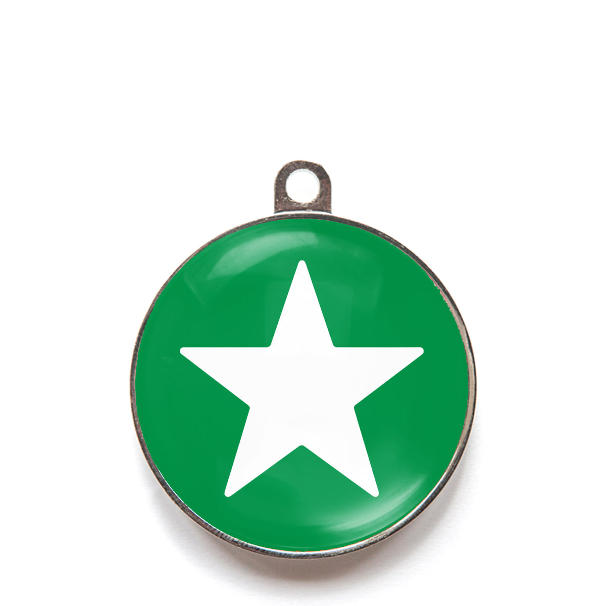 Green star dog ID tag with white star icon