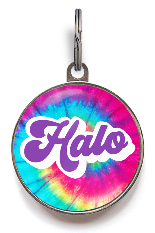 Tie Dye Dog Name Tag - Purple, Pink and Blue