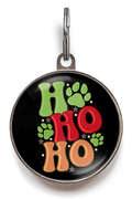 Ho Ho Ho Christmas Pet Tag. Featuring the colourful words Ho Ho Ho on a black background. Channel your inner Santa in style. 