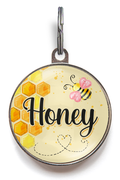 Honey Pet Tag For Cats & Dogs Featuring beautiful honey bee and honeycomb on a sweet yellow background