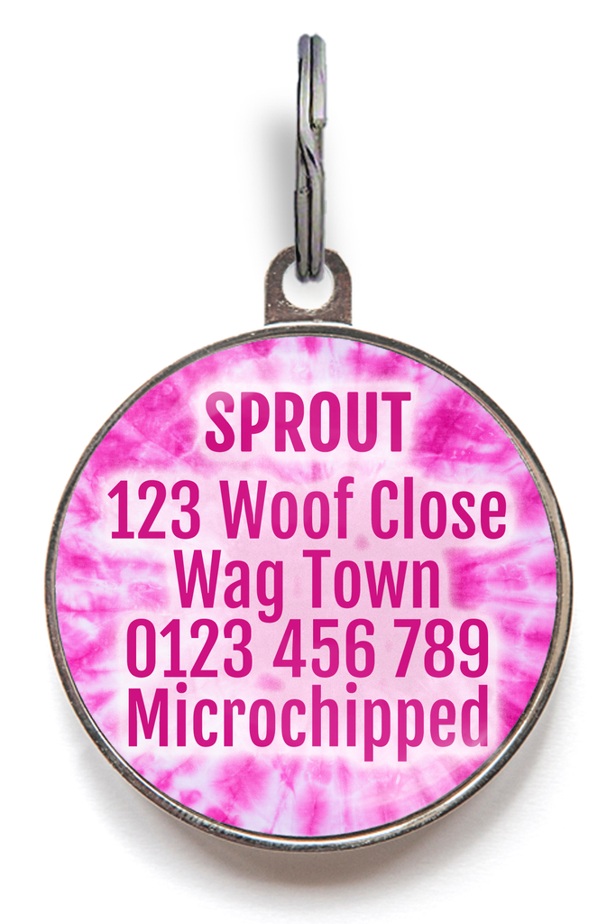 Pink Tie Dye Dog Tag