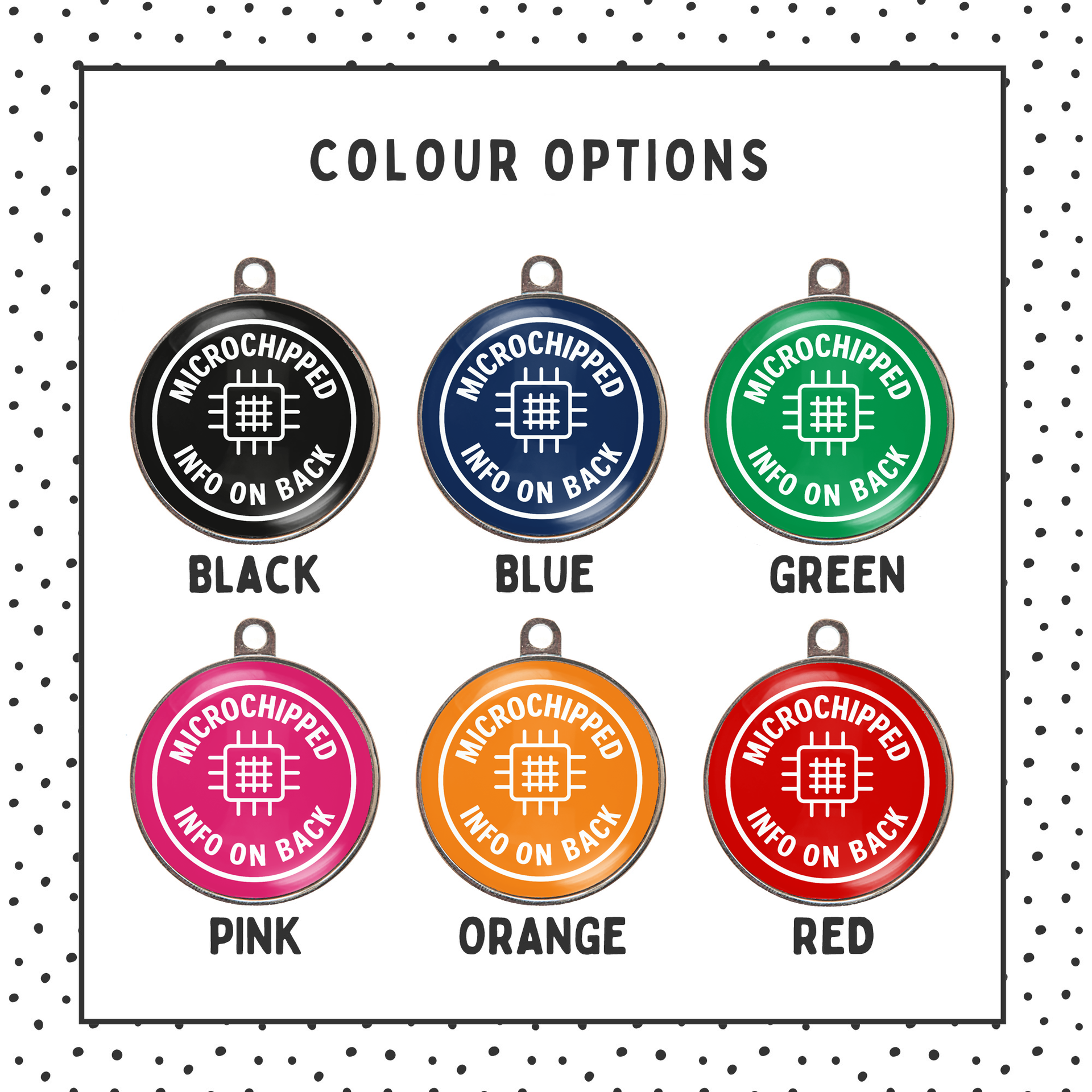 Colour chart for microchipped info on back pet tag