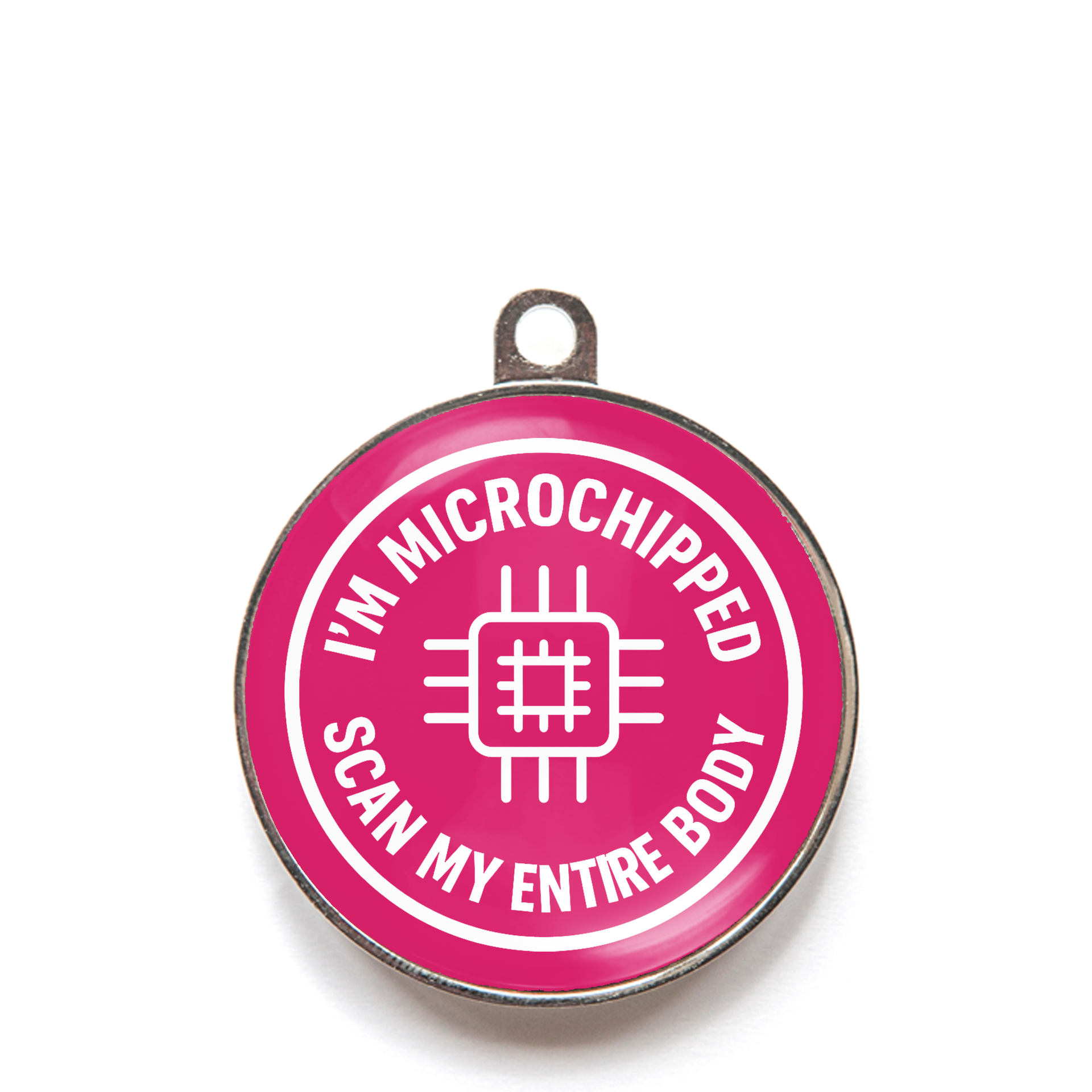 Pink scan my entire body microchipped dog ID tag