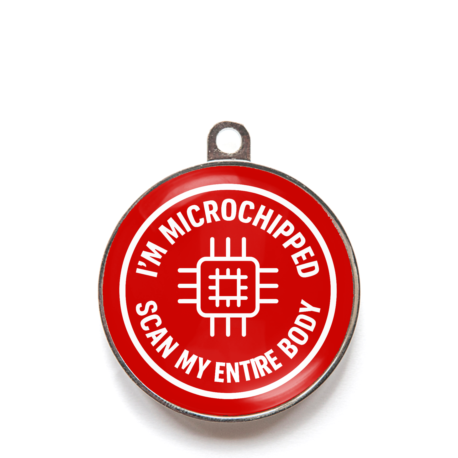 Red scan my entire body microchipped dog ID tag