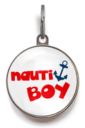Nauti Boy Pet Tag - Featuring the words "nauti boy" in red with a buoy and an anchor