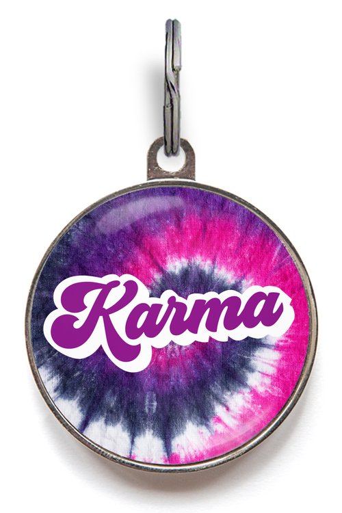 Purple and Pink Tie Dye Dog Name Tag