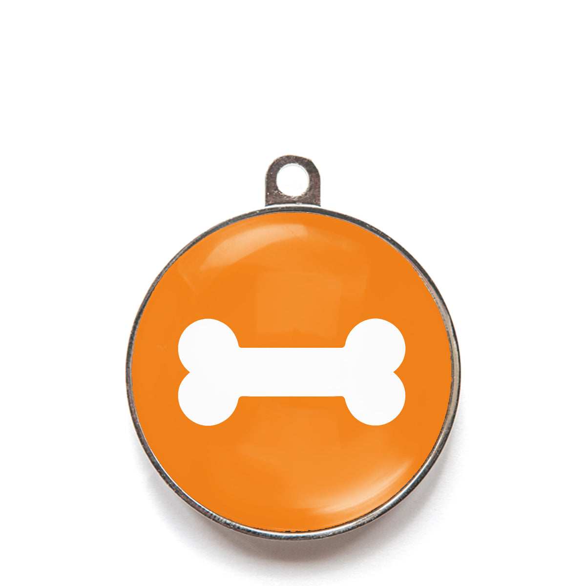 Orange classic bone dog ID tag with white bone icon