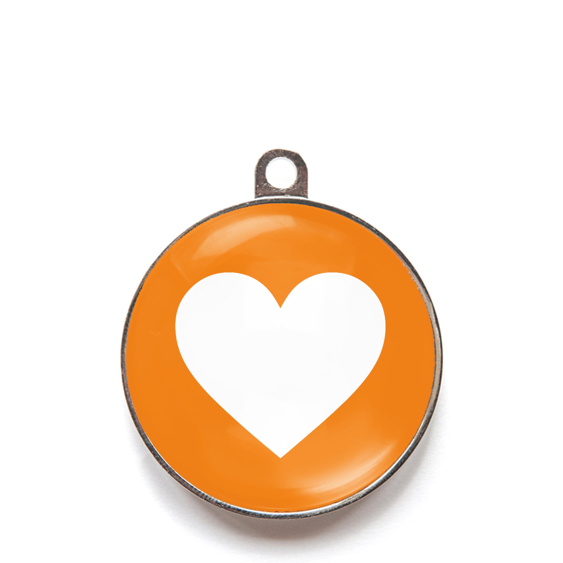 Orange heart dog ID tag with white heart icon