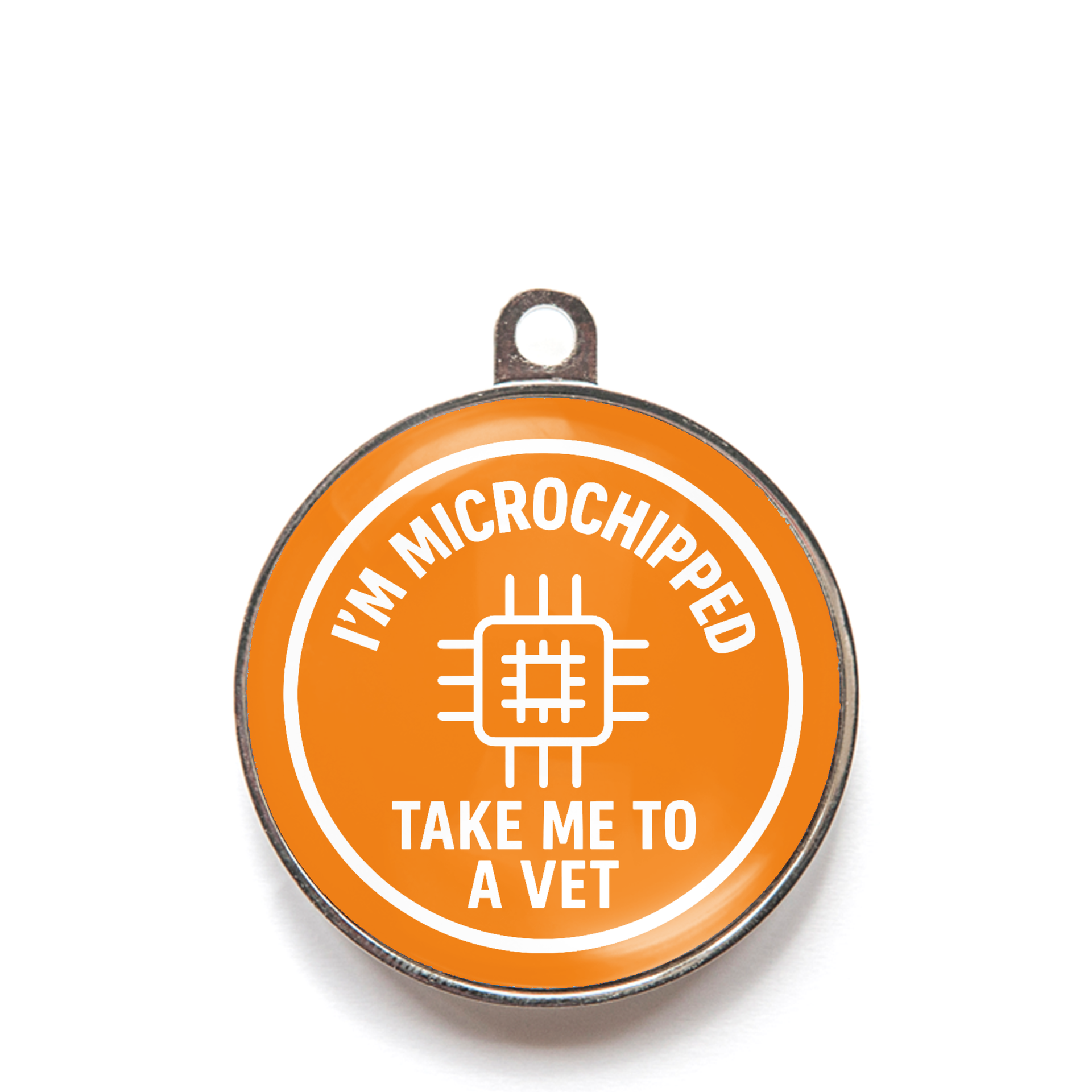 Orange microchipped take me to a vet dog ID tag