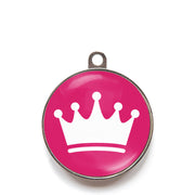 Pink princess crown dog ID tag with white crown icon