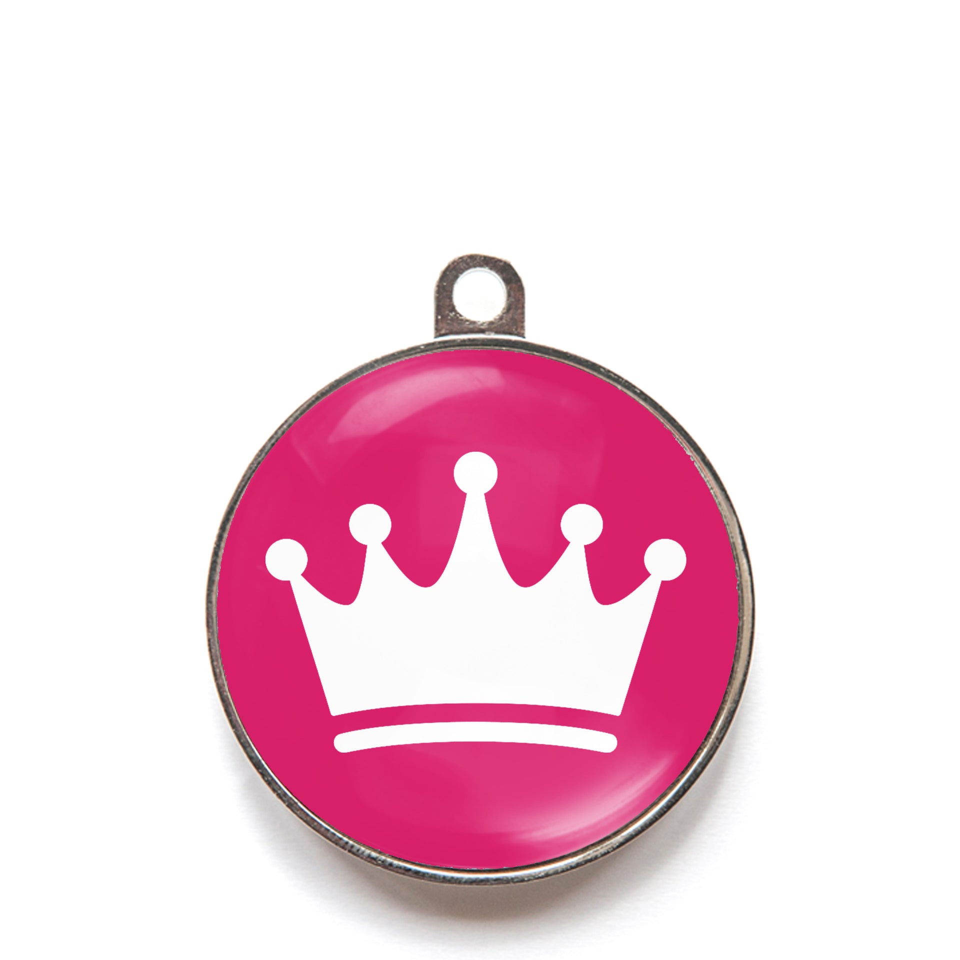 Pink princess crown dog ID tag with white crown icon