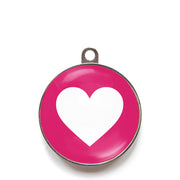Pink heart dog ID tag with white heart icon