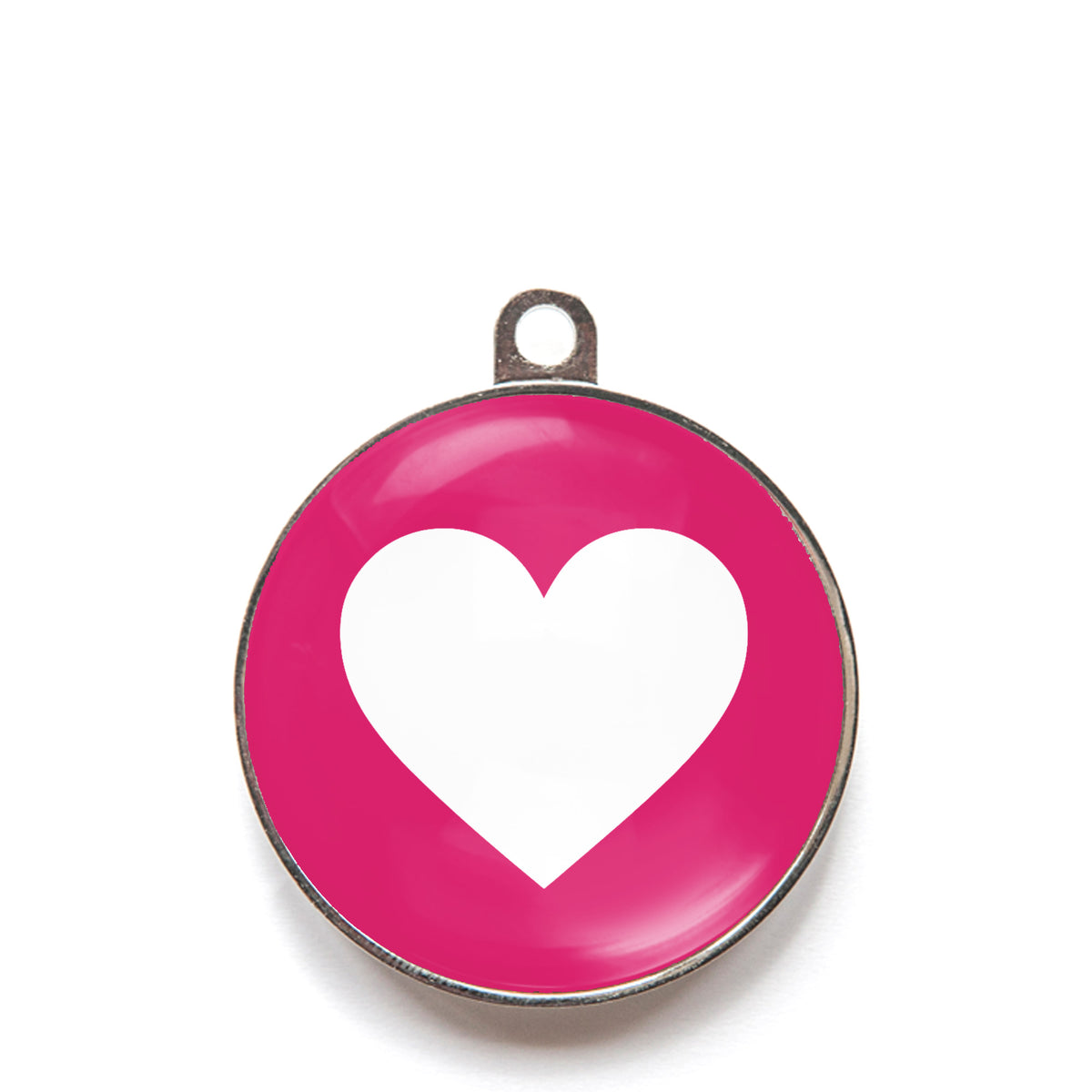 Pink heart dog ID tag with white heart icon