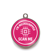 Pink I’m microchipped scan me dog ID tag with chip icon