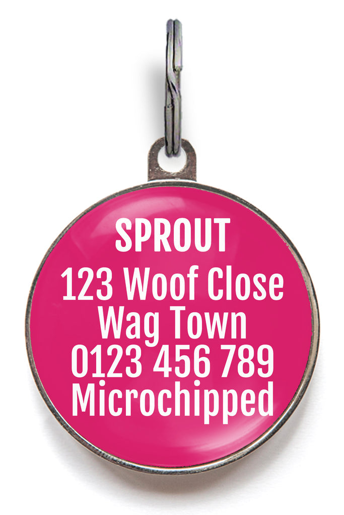 Back of daisy pet tag with up to 5 lines of personalised text
