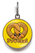 Pretzel Dog Tag - Cute Pretzel against a yellow background featuring the name Pretzel, suitable for cats or dogs