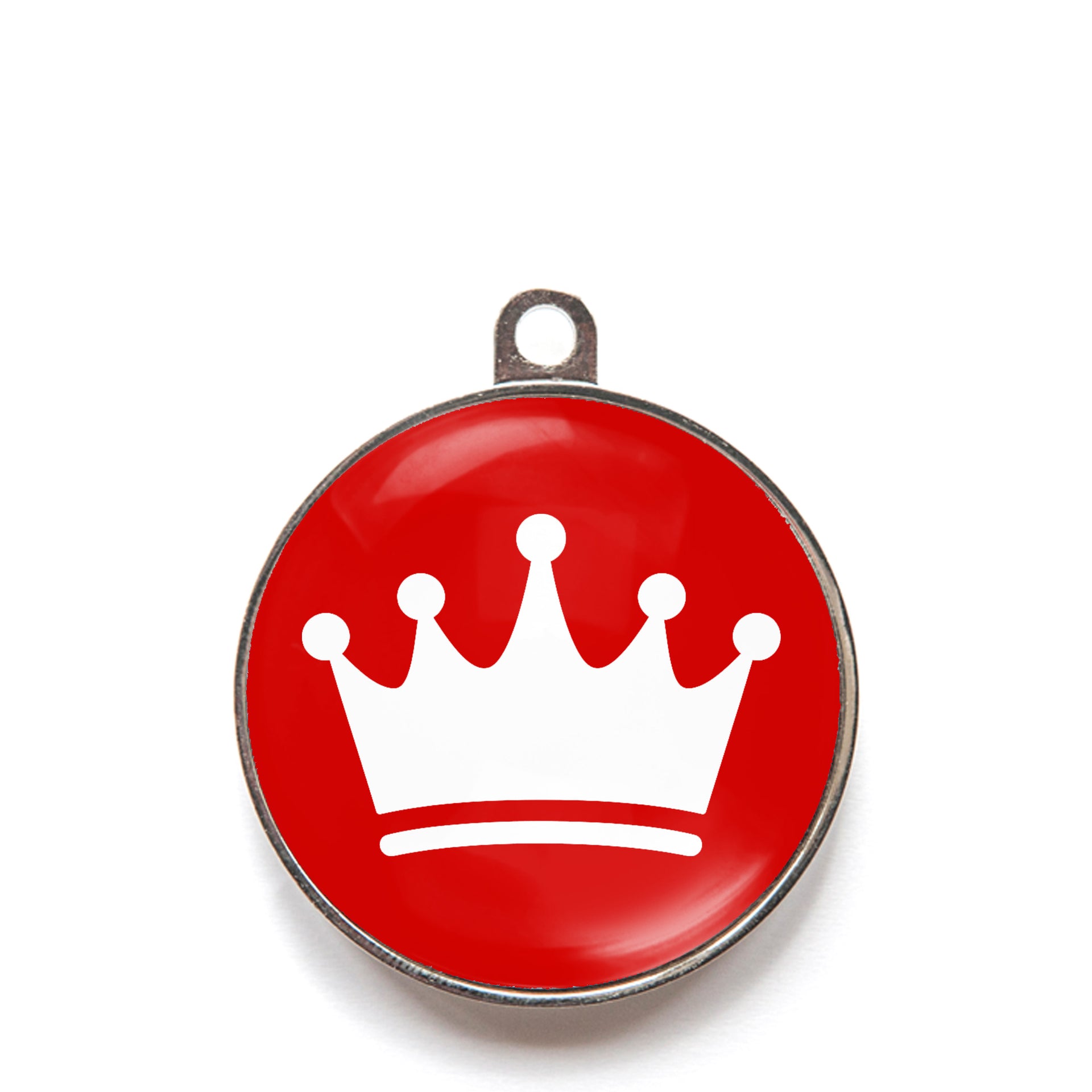Red princess crown dog ID tag with white crown icon