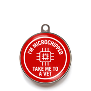 Red microchipped take me to a vet dog ID tag