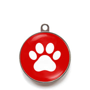 Red paw print dog ID tag with white paw icon