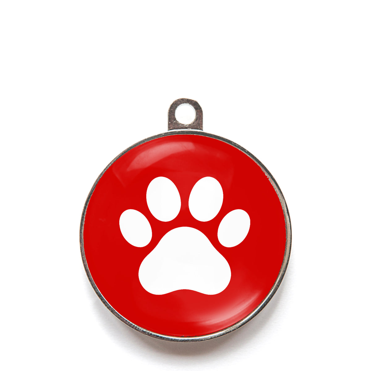 Red paw print dog ID tag with white paw icon