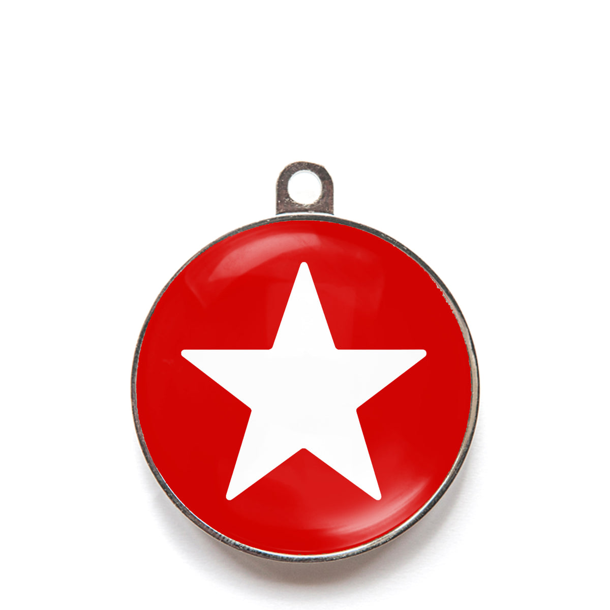 Red star dog ID tag with white star icon