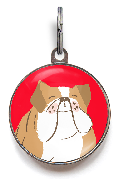 Bulldog Dog ID Tag - Red And White Bulldog