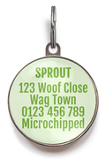Keep your pet safe by adding your contact info to the back of our Sprout Pet Tag