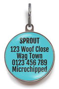 Reverse of potato pet tag, featuring 5 lines for your pet's important info or your contact details