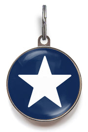 Blue star dog ID tag with white star icon and glossy resin finish
