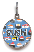 Sushi Pet ID Tag featuring cute sushi pattern on a colourful background for cats or dogs