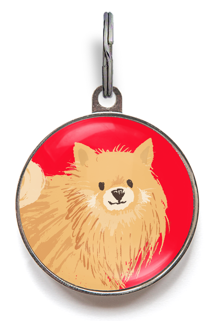 Tan Pomeranian Dog ID Tag