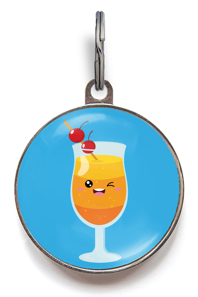 Tequila Sunrise dog tag with colourful cocktail design and citrus garnish – personalised cocktail-themed pet ID tag for dogs and cats