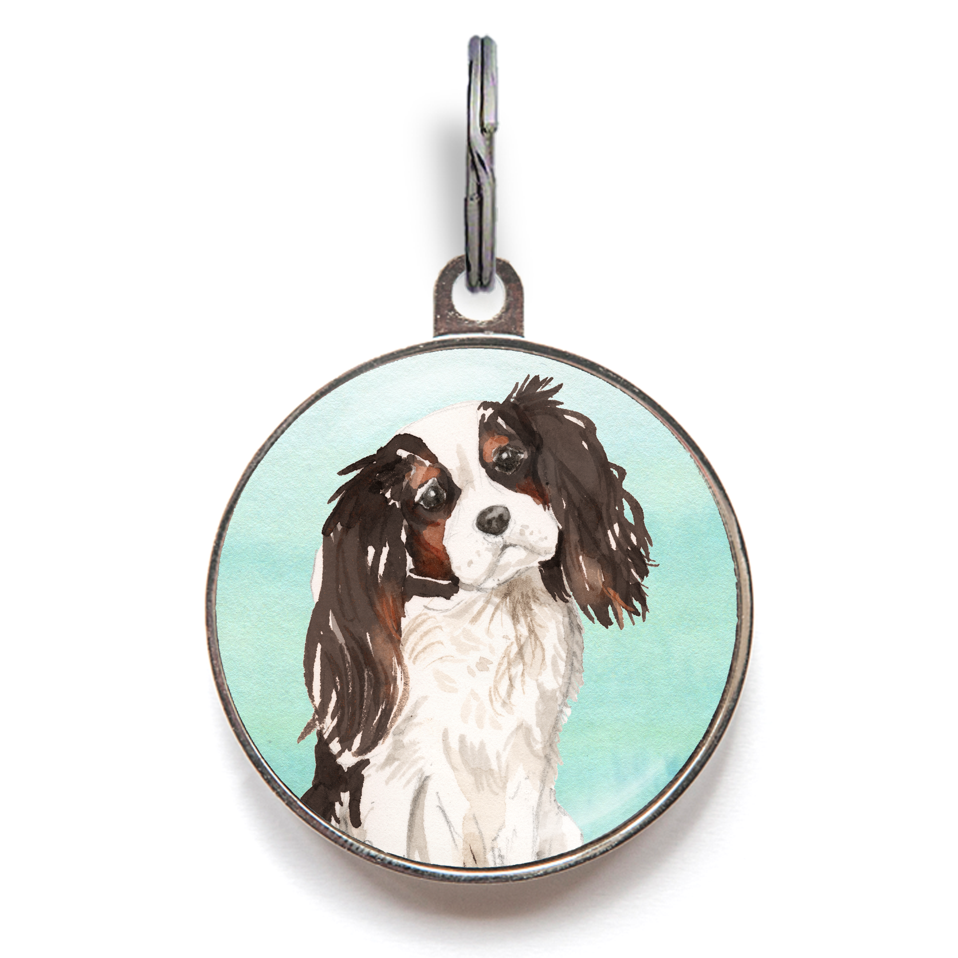 Tri Colour King Charles Spaniel Dog Tag - Green
