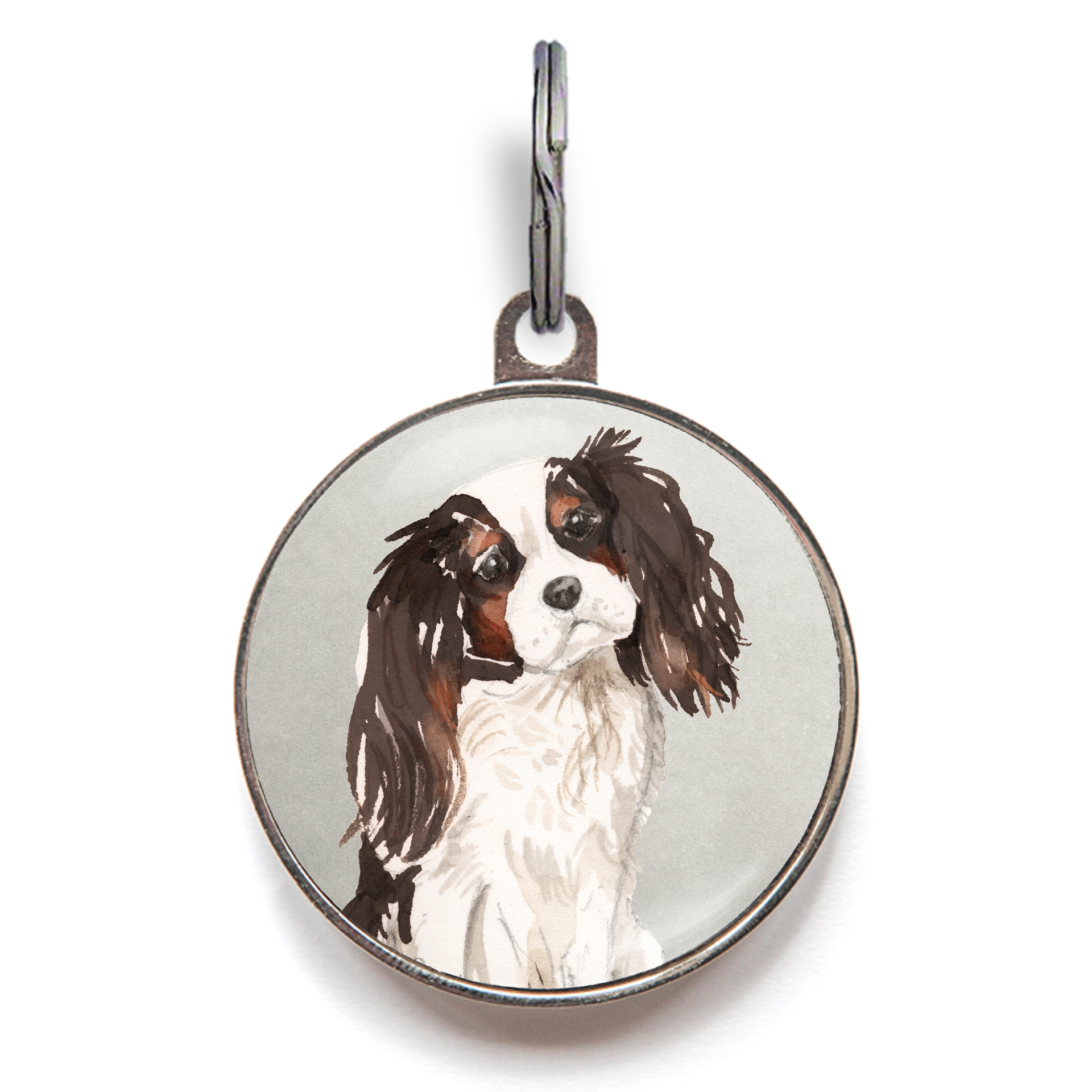 Tri Colour King Charles Spaniel Dog Tag - Grey