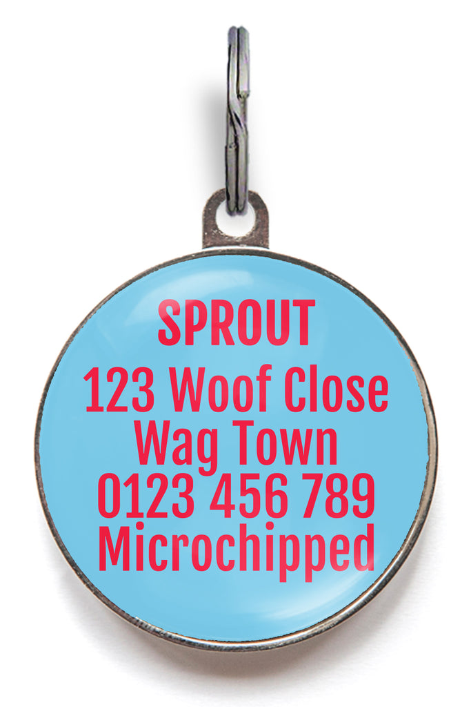 Back of tropical flower dog tag - can be personalised with up to 5 lines of text