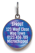 Back of noodle pet tag can feature up to 5 lines of text for your contact information
