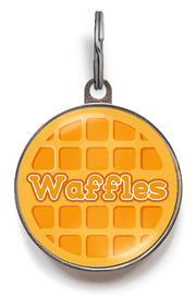 Waffles Dog Tag - Pet Tag featuring a golden orange breakfast waffle design. Add your pet's name for a personalised touch.