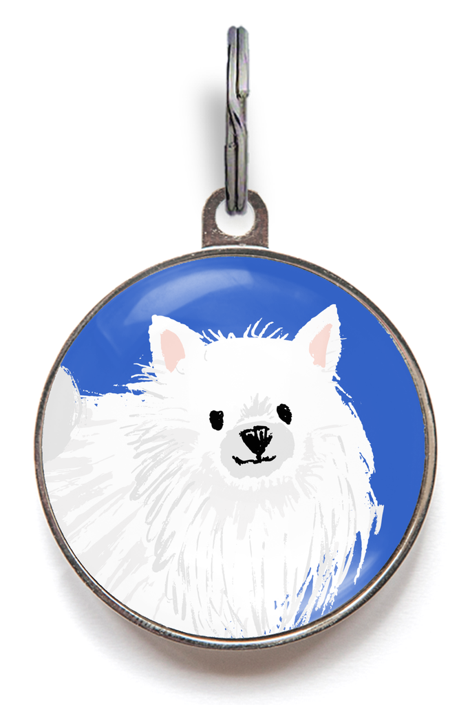 White Pomeranian Dog ID Tag