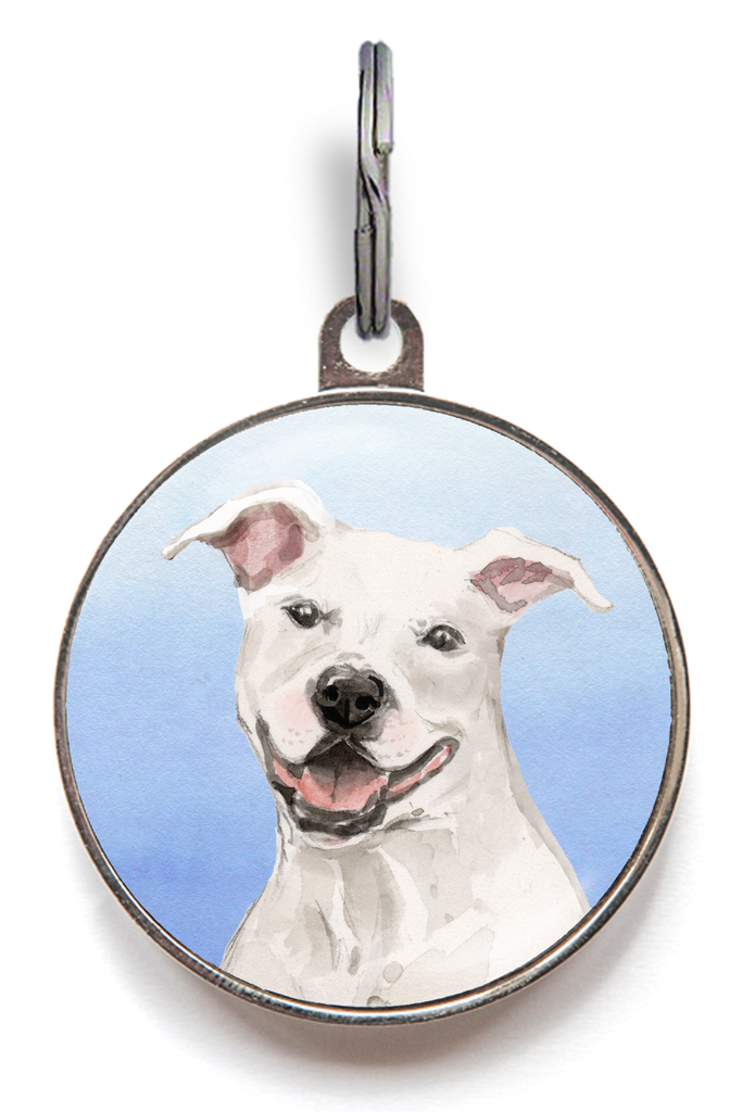 White Staffie Dog Tag - Blue