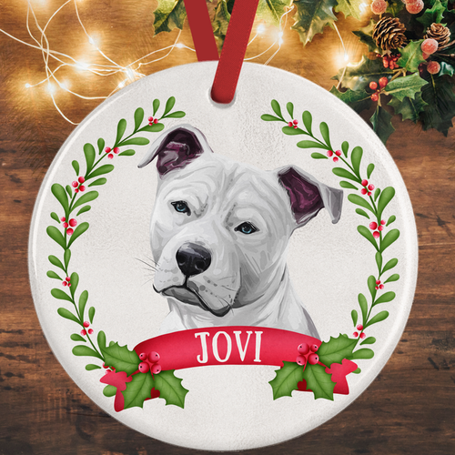 White Staffordshire Bull Terrier Christmas Decoration
