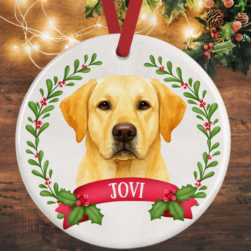 Yellow Labrador Christmas ornament with personalised name