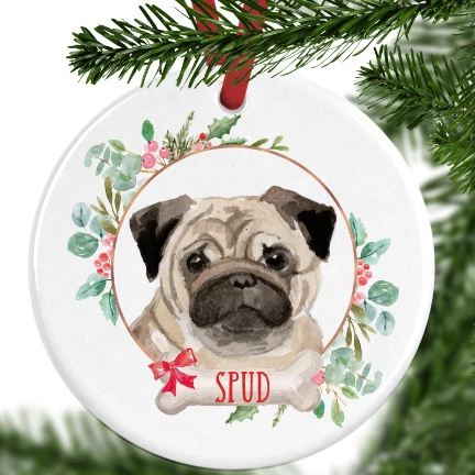 Pug Personalised Christmas Ornament