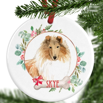 Rough Collie Personalised Christmas Ornament