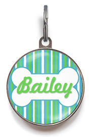 Blue Green and White Stripes Pet Tag
