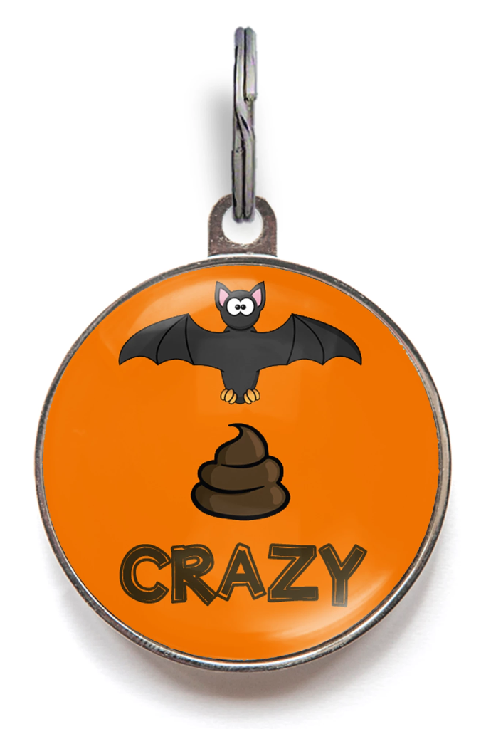 Orange Bat Sh*t Crazy pet tag – novelty Halloween collar charm for dogs
