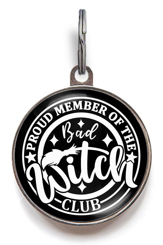 Black Bad Witch Club dog tag – Halloween pet ID tag with witch design