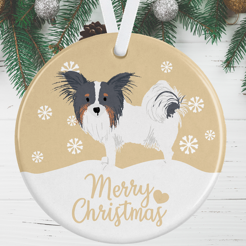 Black Tan And White Papillon Christmas Ornament